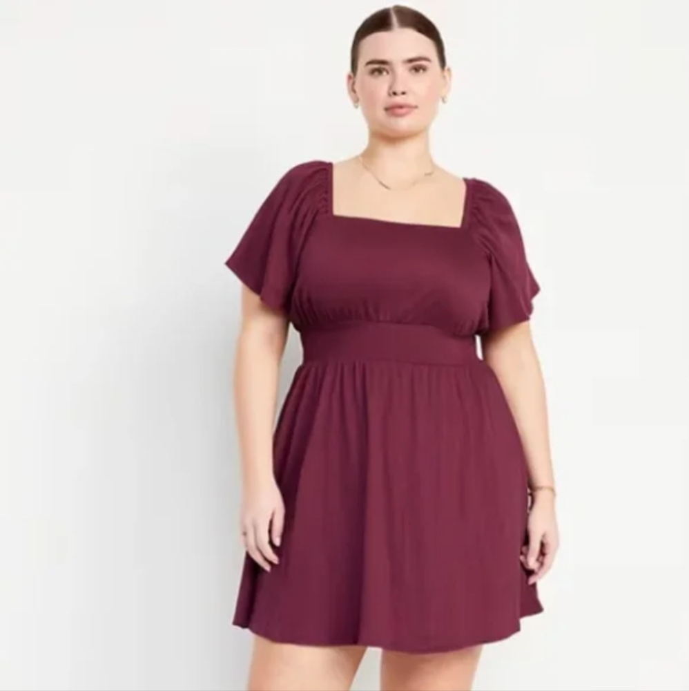 Waist-Defined Flutter-Sleeve Mini Dress